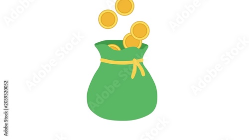 Coin dropping into money bag