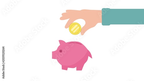 Hand saving coin into piggy bank
