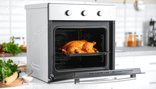 Roasted chicken in an oven