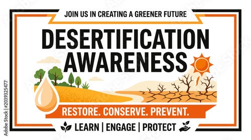 Bild auf Leinwand Desertification Awareness Graphic: Greener Future, Dry Land, Water Conservation