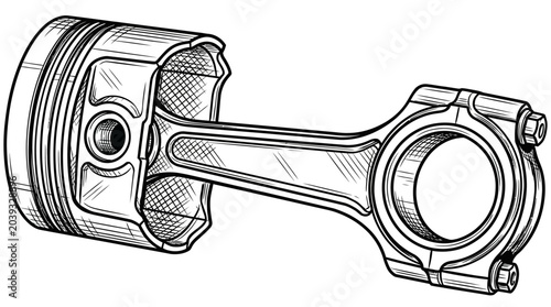 Tableau sur toile Detailed hand-drawn engine piston and connecting rod illustration