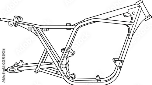 Tableau sur toile Side profile line art of motorcycle tubular frame.