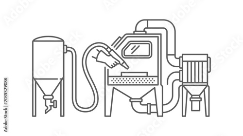 Cuadro en lienzo Industrial abrasive blasting cabinet system line art icon.