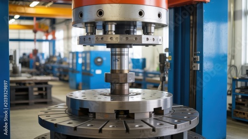 Industrial hydraulic press machine in modern factory workshop for metal manufacturing