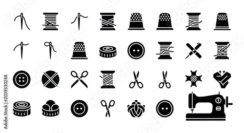 Canvas Print Sewing Icons Collection: Thread, Needles, Buttons, Scissors, Thimble, Machine