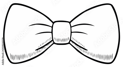 Hand drawn illustration of a classic bow tie accessory in black and white sketch style