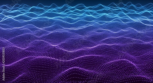 Abstract digital wave pattern with vibrant blue and purple colors.