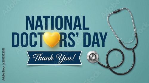 National Doctors Day Vector Banner with Stethoscope and Thank You Message, Creative Illustration Greeting Card for Healthcare Workers and Medical Professionals Appreciation