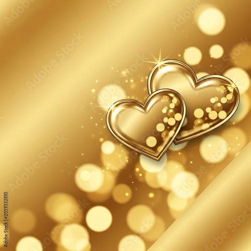 Golden Hearts on a Shimmering Background - A Romantic Illustration.