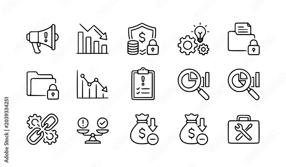 Fototapeta premium Minimal Crisis Management Gradient Outline Icon Collection Vector