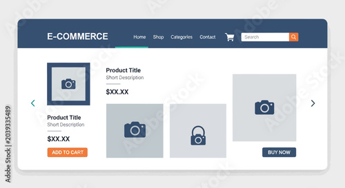 E-commerce icons, web store graphics, online shopping elements, digital commerce symbols, vector
