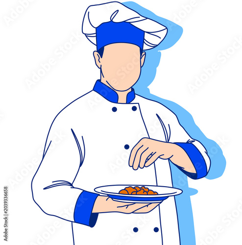 Obraz na plátne Illustration of a Senior Male Chef Proudly Presenting a Luxurious Dish of His Co