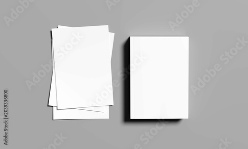Flyer and Book Cover Mockup Template with Stacked Paper Design, Illustration for Mockup. 3D Render.