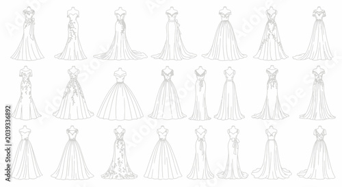 Tableau sur toile Collection of white wedding dresses.
