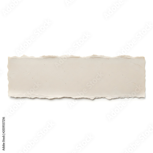 A single rectangular strip of light beige paper with rough torn edges for creative design