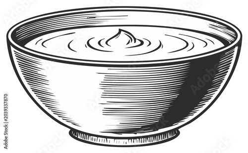 Hand-Drawn Bowl of Creamy Food Illustration for Culinary Concepts and Restaurant Menus