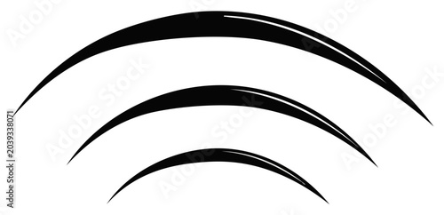 Three Black Arcing Lines with Smooth Curves and Subtle Highlights
