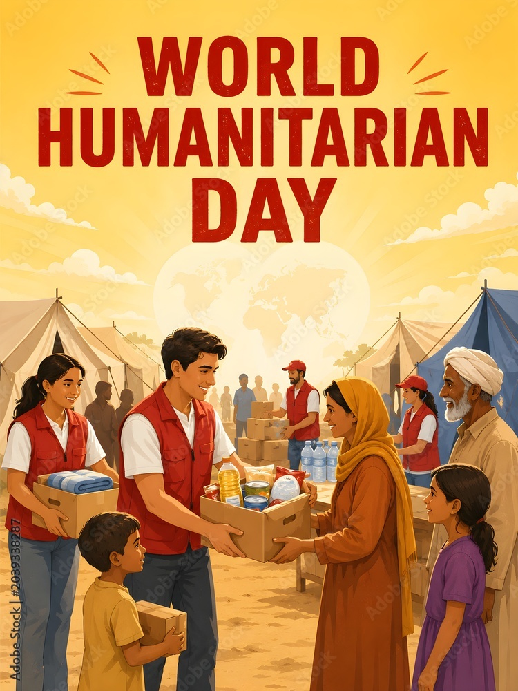 Obraz premium People distributing aid supplies on world humanitarian day