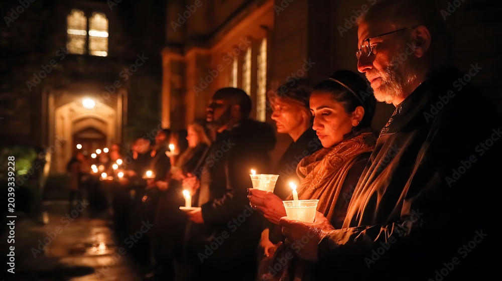 Obraz premium People holding candles during All Souls’ Day remembrance