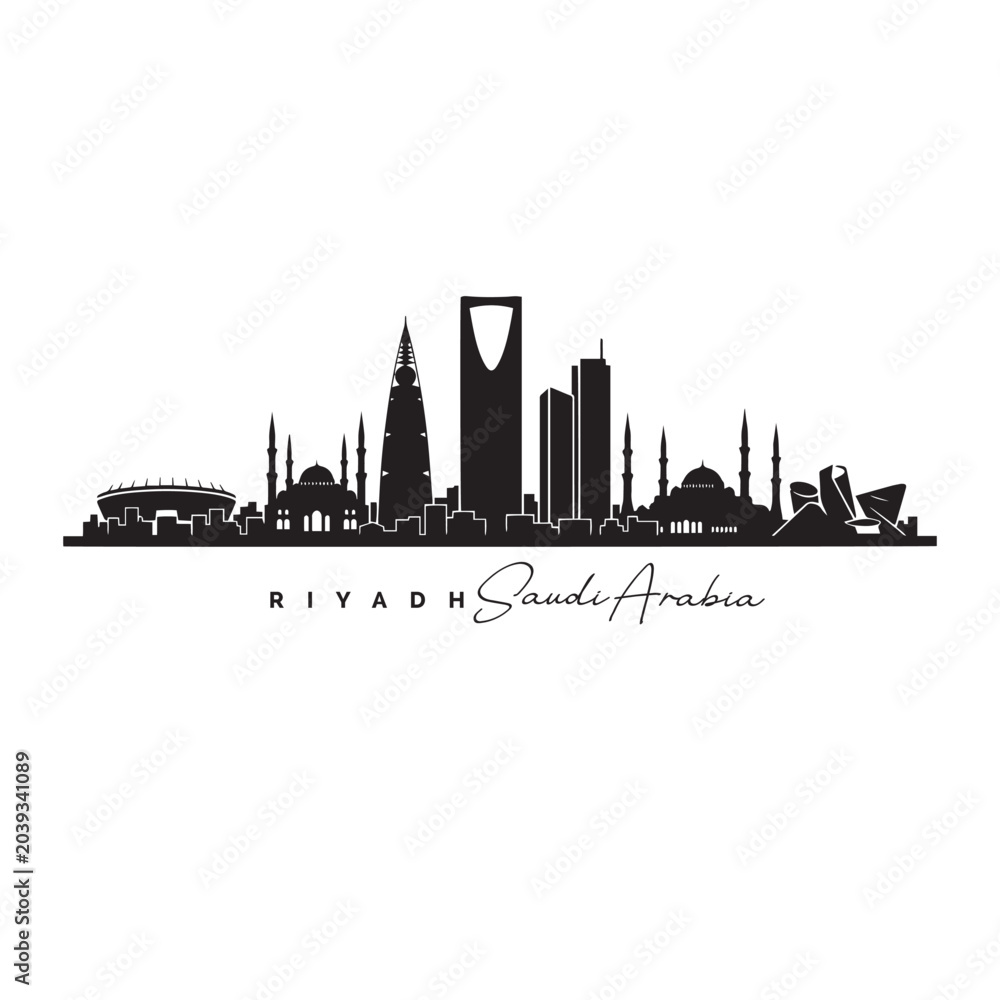 Obraz premium Riyadh Saudi Arabia Skyline Silhouette Vector with Famous Landmarks