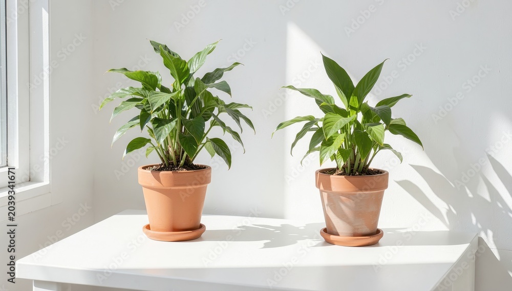 Fototapeta premium Two Potted Plants on Table