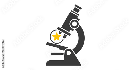 Tableau sur toile Microscope with Star Symbol in Eyepiece, Flat Vector Illustration