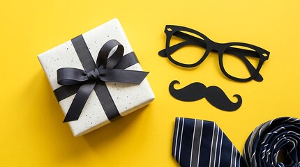 Gift box with black ribbon and father's day accessories