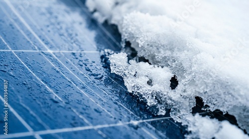 Solar panel covered with snow and ice during winter season.
