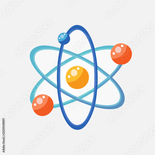 Atom illustration with orbiting electrons and nucleus in science.