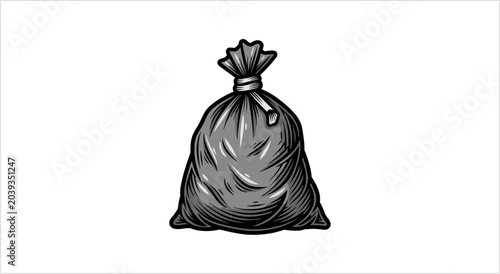 Quadro em tela Black Garbage Bag Tied Closed Isolated on White.