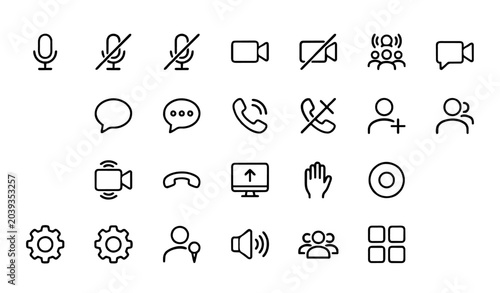 Foto Minimal video call and communication line icon set vector