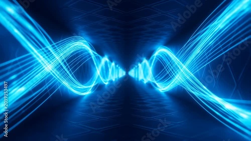 Superconducting Data Transmission Tunnel with Glowing Blue Energy Waves and Digital Particles Featuring Futuristic, Technology, Science With