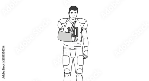 Cuadro en lienzo Football player with arm in sling, injured, sad expression