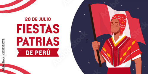fiestas patrias de peru banner illustration in flat design