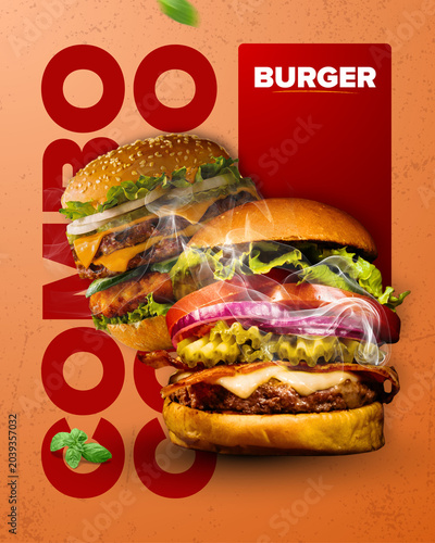 Cuadro en lienzo Orange and Red Modern Burger Combo Promotional