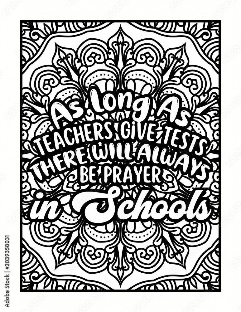 Fototapeta premium School Prayer Quote Coloring Page with Floral Mandala Pattern