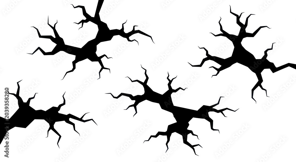 Fototapeta premium Cracked Surface Black Silhouettes on White Background