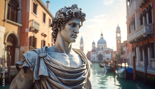 Marble man by water