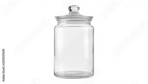 Large empty glass canister with lid isolated on white background canister container transparent houseware kitchenware household culinary isolated background ingredient supplies tabletop
