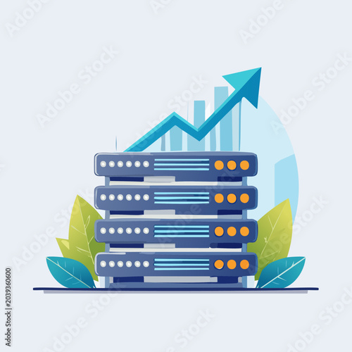 Data Server Stack with Upward Growth Arrow Illustration.