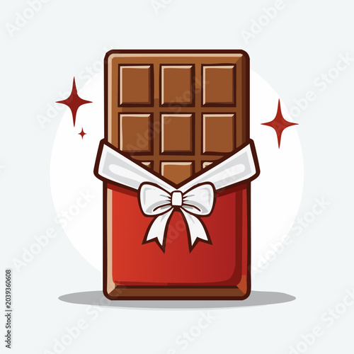 Delicious Chocolate Bar with Red Wrapper and White Bow.