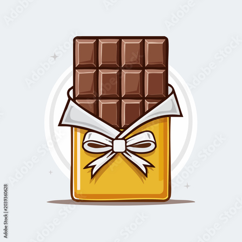 Delicious Chocolate Bar Wrapped in Yellow Foil with White Ribbon.