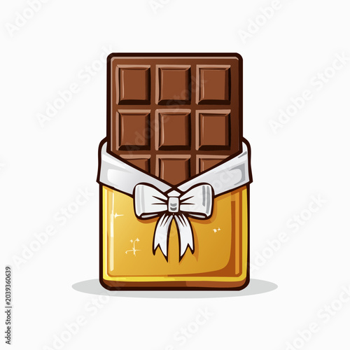 Delicious chocolate bar wrapped in a golden package with a bow.