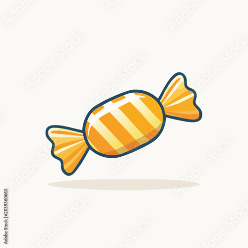 Delicious wrapped candy with orange and white stripes, sweet treat.
