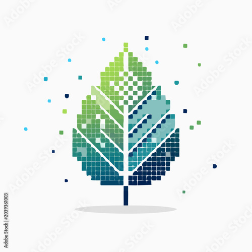 Digital Leaf - Pixelated Nature and Technology Integration.