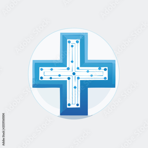 Digital Medical Cross Technology Symbol.