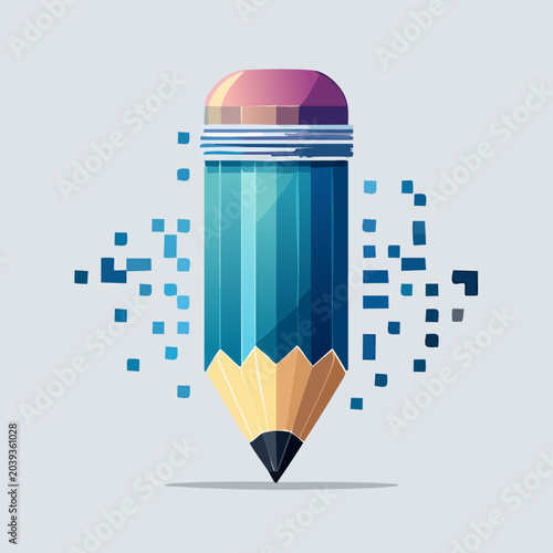 Digital Pencil Illustration with Pixelated Effects for Creative Projects.