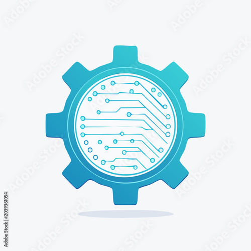 Digital technology gear icon representing innovation and progress.