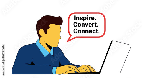 Tableau sur toile Man working on laptop, inspiring to connect and convert ideas