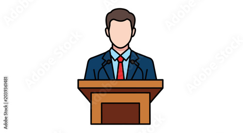 Canvastavla Man in Suit Speaking at Podium with Microphones, Business Presentation or Speech